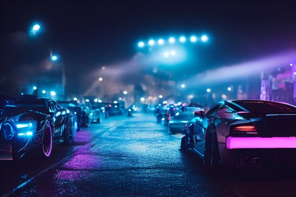 Ночь, легковые автомобили