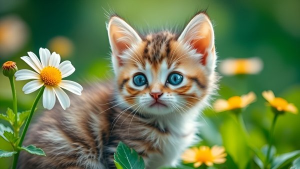 Котёнок,лето,цветы.20