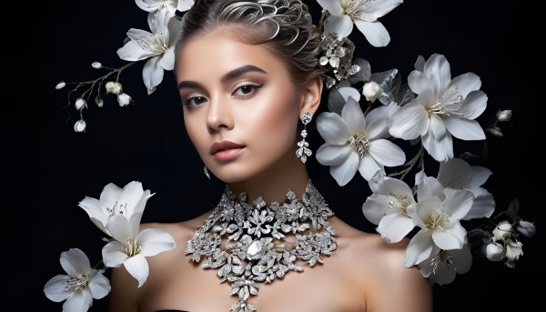 Девушка,цветы,серебро,украшения,фэнтези.22