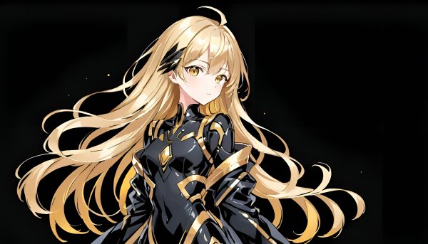 Аниме,черный,золото,девушка.01