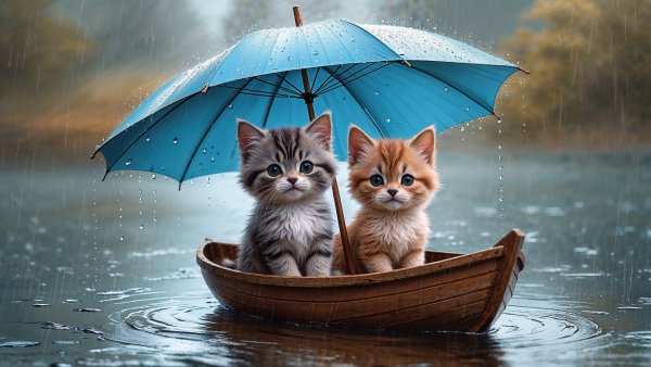 Dva kotenka serij i rijij sidjat v nebolshoj