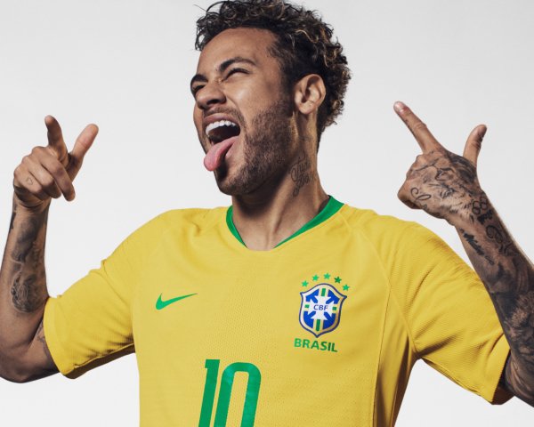 Brazilian football player Neymar with his tongue hanging