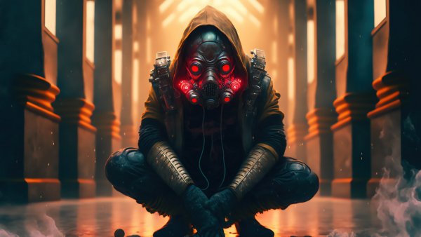 Sci-fi-assassin-gas-mask-ai-art-4k-wallpaper