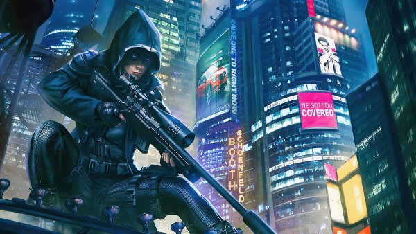 Night-city-buildings-sci-fi-cyberpunk-sniper-assassin 4K