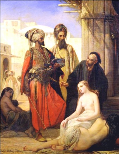 Painting Young concubine slave Trade Market