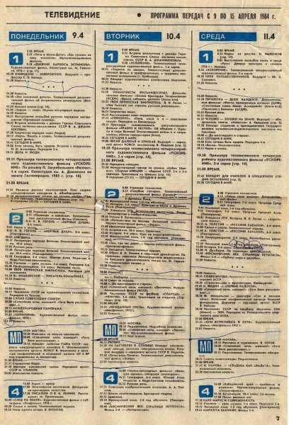 Телепрограмма 1984 год