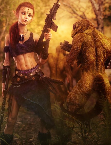 red-head-elf-girl-with-guns-fantasy-art full