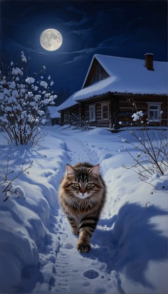 Кот идёт зимой по делам