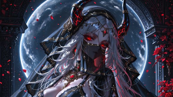 Anime-girl-fantasy-gown-horn-red-eyes-4k-wallpaper 837@5@l