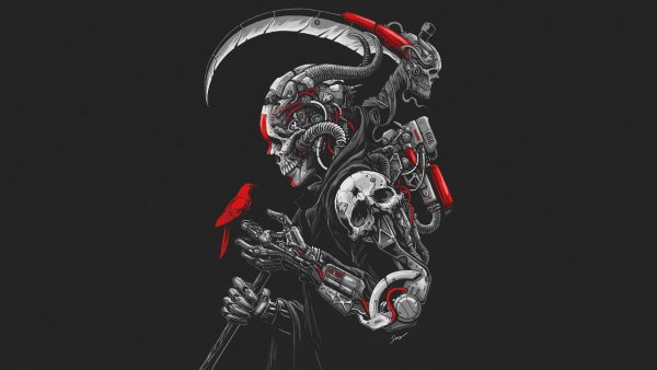 Sci-fi-skull-cyborg-warrior-scythe 4K-85