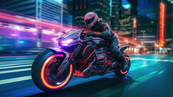 Motorcycle-neon-street-cyberpunk-sci-fi-digital-art-4k