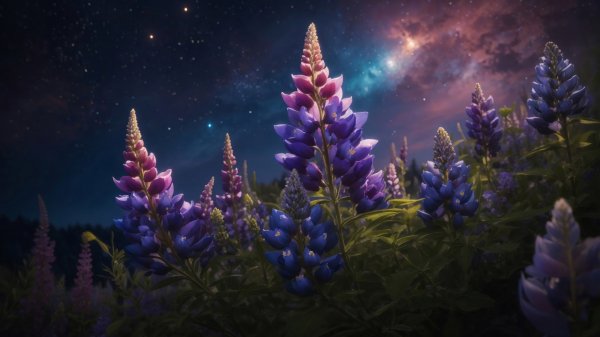 Lavender-flower-night-sky-scenery-4k-wallpaper