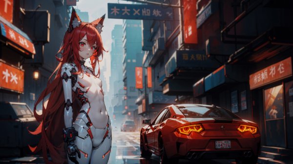 Anime-cat-girl-cyberpunk-red-hair-red-eyes-4k 169@5@b