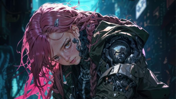 Cyberpunk-girl-pink-hair-sci-fi-4k 384@5@d