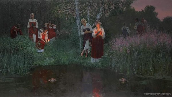 Семён Кожин Иван Купала. Гадание на венках. 2009. Доска, левк