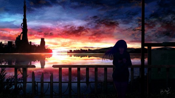 wallpapersden.com anime-girl-in-sunset 7680x4320