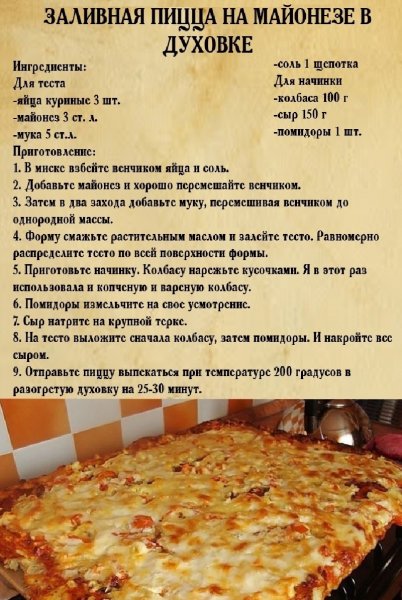 Заливная пицца на майонезе в духовке