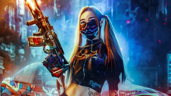 Cyberpunk-girl-guns-rifle-sci-fi 4K-4.1055