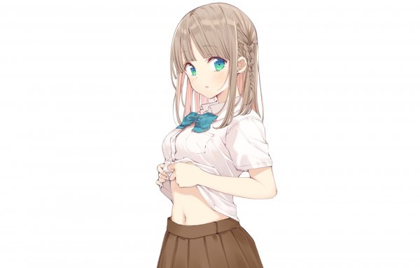 Konachan.com - 320867 blush bow braids brown hair green eyes