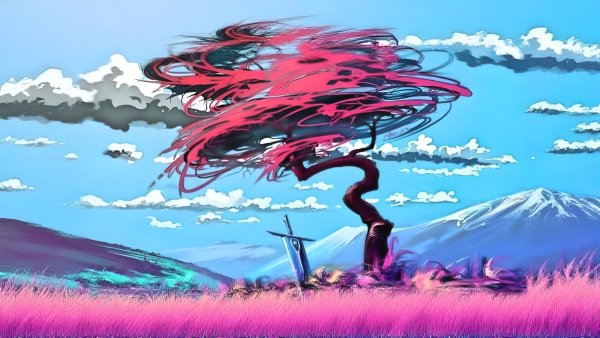 Горный пейзаж аниме обои