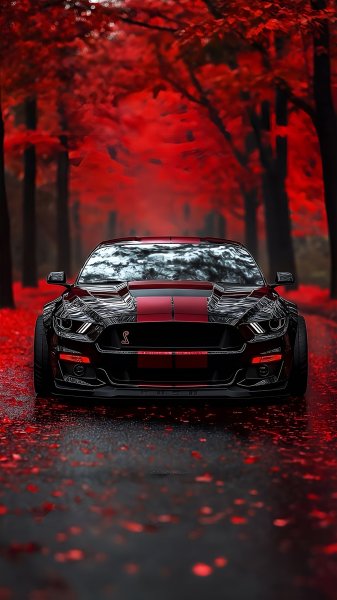Ford-mustang-in-red-forest-road-240225