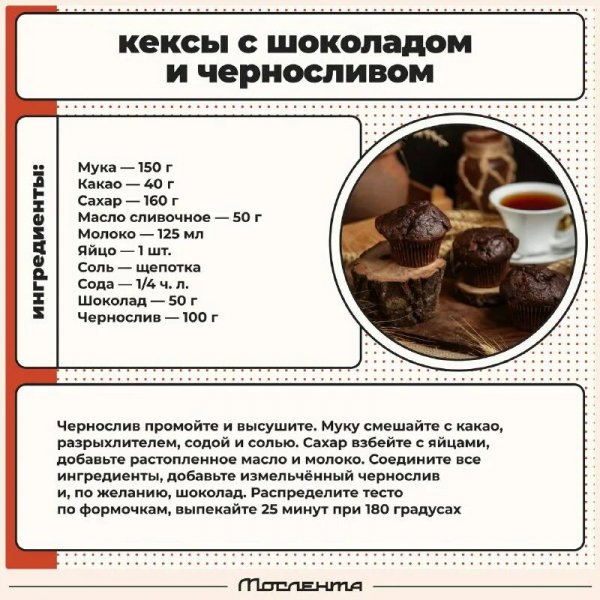 Кексы с шоколадом и черносливом