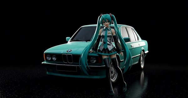 Hatsune Miku с BMW E34 Бирюзового цвета