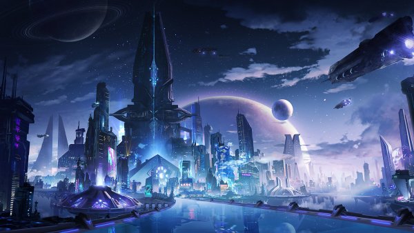 Sci-fi-city-night-art-4k-wallpaper-3840x2160