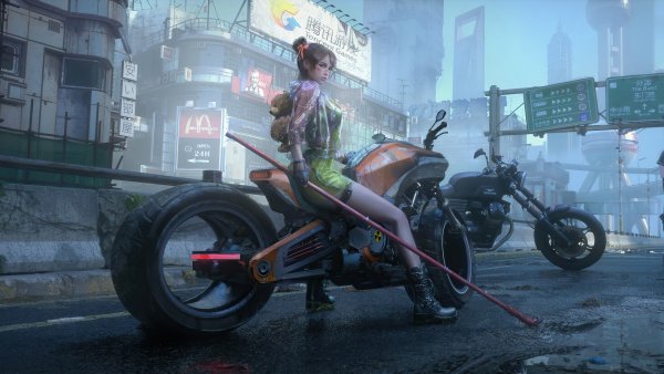 Cyberpunk-girl-motorcycle-sci-fi 4K-8.1420