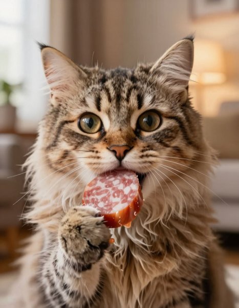 Кот с колбасой