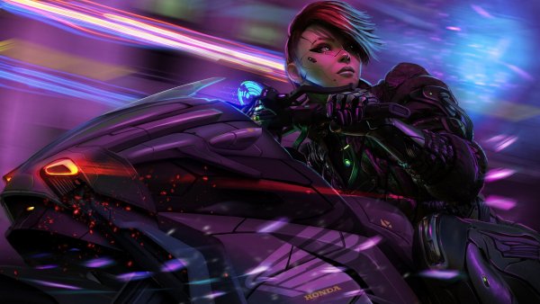 Cyberpunk-anime-biker-girl-motorcyle-sci-fi 4K-122