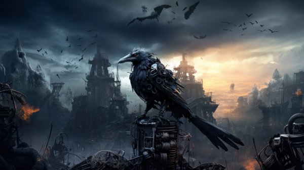 Crow-mechanical-fantasy-4k-wallpaper