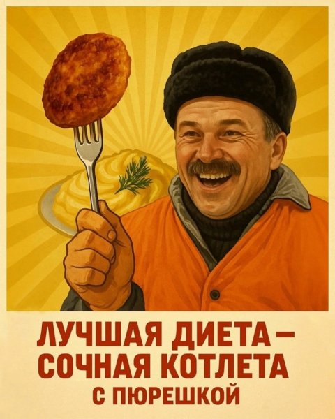 Мем пюрешка с катлеткой советский плакат1000438214