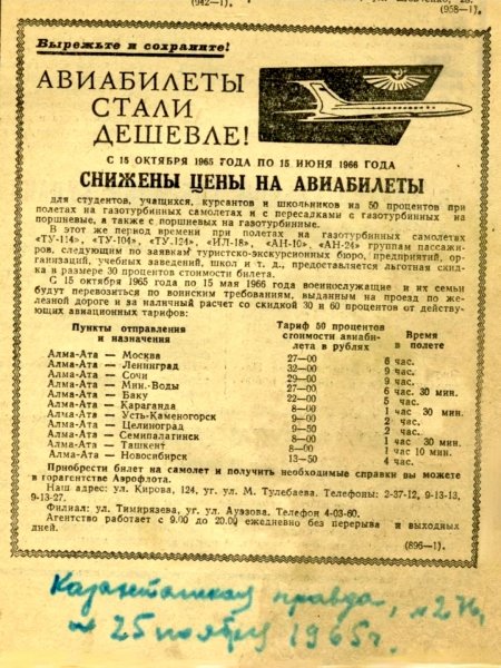 Авиабилеты стали дешевле 1965 год, Всё для людей