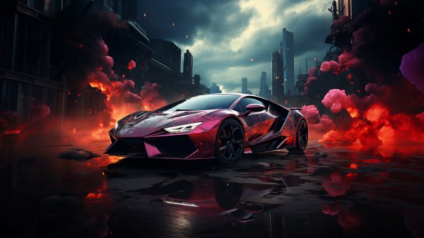Sports-car-red-smoke-digital-art-4k-wallpaper