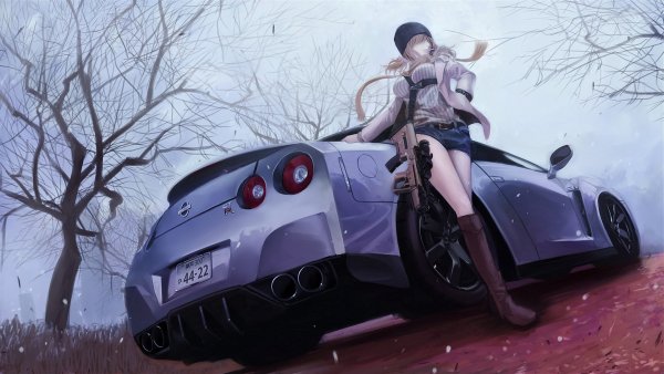 Аниме Девушки и авто Nissan GTR Sakura АРТ