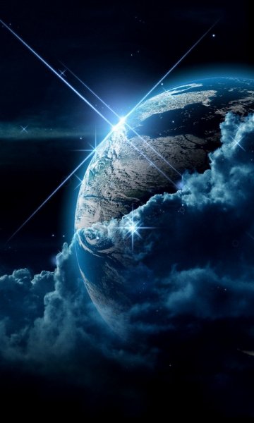 планета, облака, свет, звезды