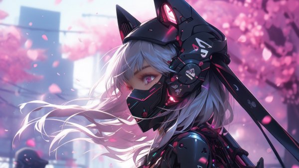 Anime-girl-cyberpunk-sci-fi-cherry-blossom-ai-4k