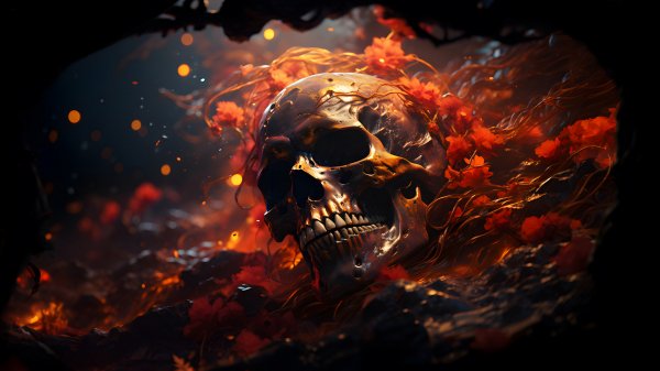 Burning-skull-digital-art-4k-wallpaper