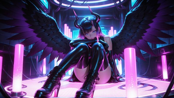 Anime-girl-devil-wings-horn-fantasy-cyberpunk-4k 370@5@j
