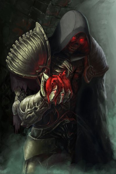 Мрачный фэнтезийный рыцарь с сердцем в правой руке