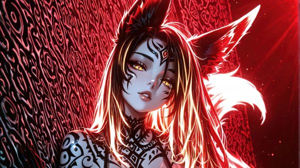 Anime-girl-fantasy-tattoo-fox-ear-4k 314@5@i