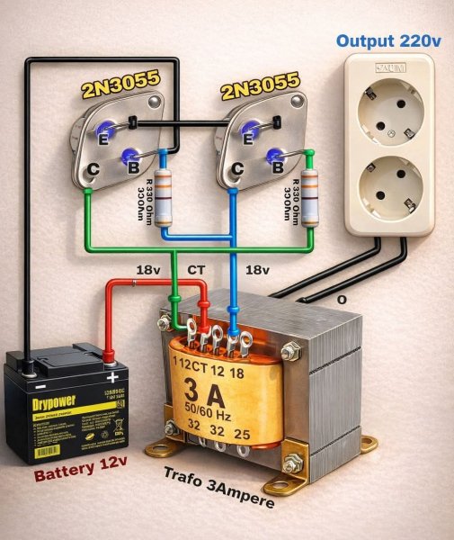 Преобразователь с 12 на 220в на 2 Транзисторах