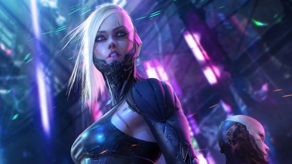 Cyberpunk-girl-assassin-blue-hair-sci-fi-4k