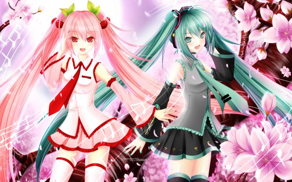 hatsune miku sakura miku krasnye glaza rozovye volosy chulki