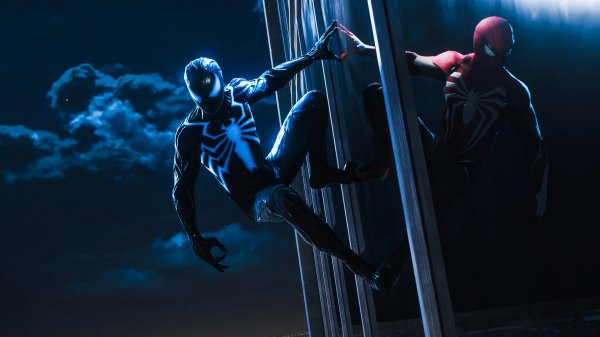 Spiderman-symbiote-suit-reflection-marvels-spiderman-2-4k-wa