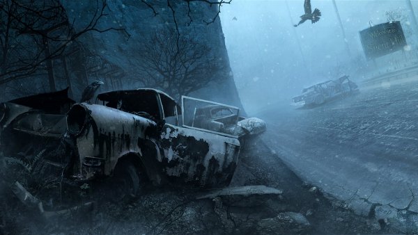 Silent-Hill-video-games-birds-animals-car-vehicle-wreck