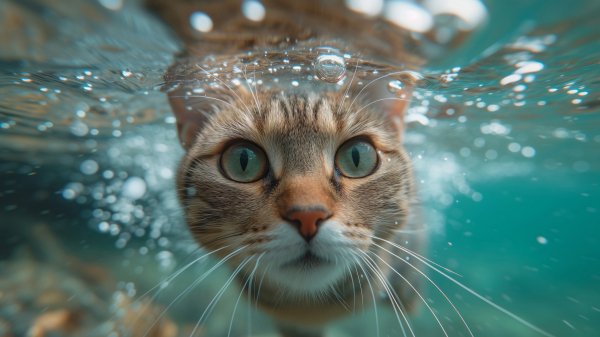 Cat-swimming-underwater-animal-4k-wallpaper