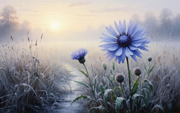 Cornflowers-field-fog