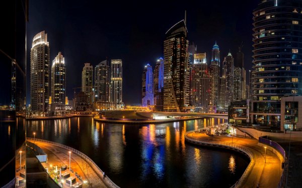 Dubai море здания ночь дорога